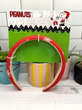 Peanuts Snoopy Christmas Red Snowflake Adjustable Headband Holiday Accessory